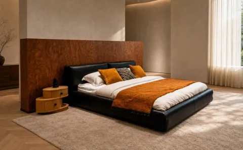 Full Nappa Leather Upholstered Bed