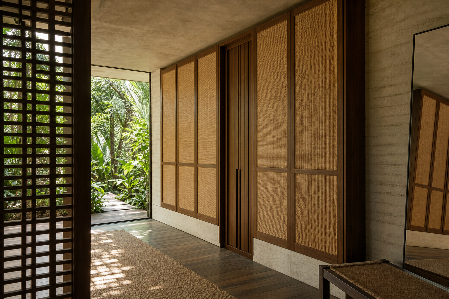 Fadior Lumiere Wardrobe Suite with Bronze Pull Dressing Spine — interior room context showing cabinet integration