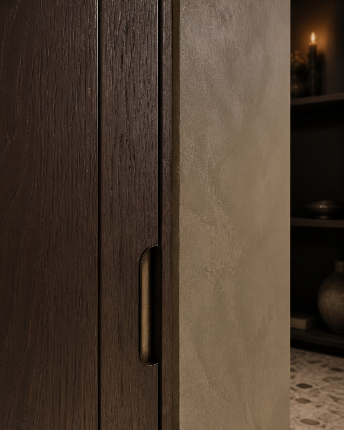 Suite de vestidor Elementum con eje de galería Dressing acabado y detalle