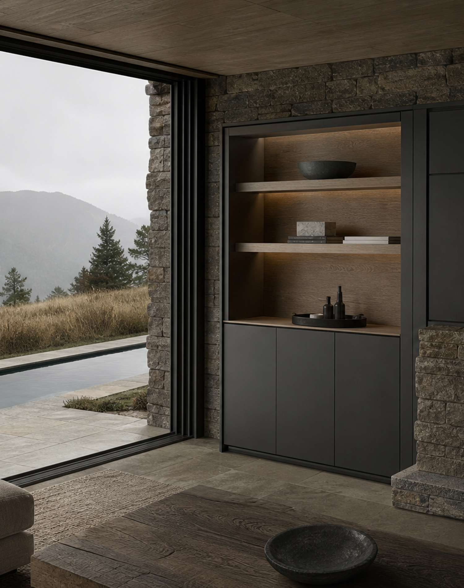 Fadior Veneto Living Room Suite with Touch-Clean Beverage Wall — lifestyle setting with natural light and residential styling