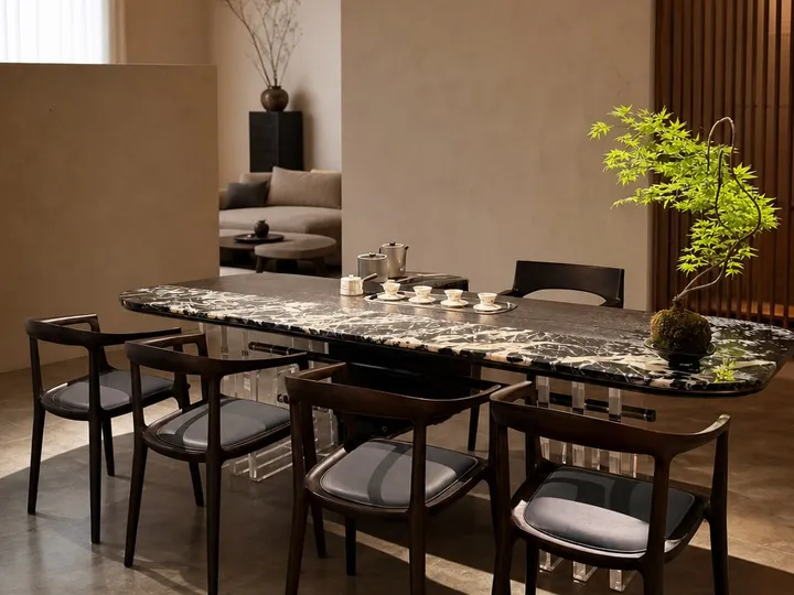 Mesa de té de mármol con base de espejo 2000×900×720 mm