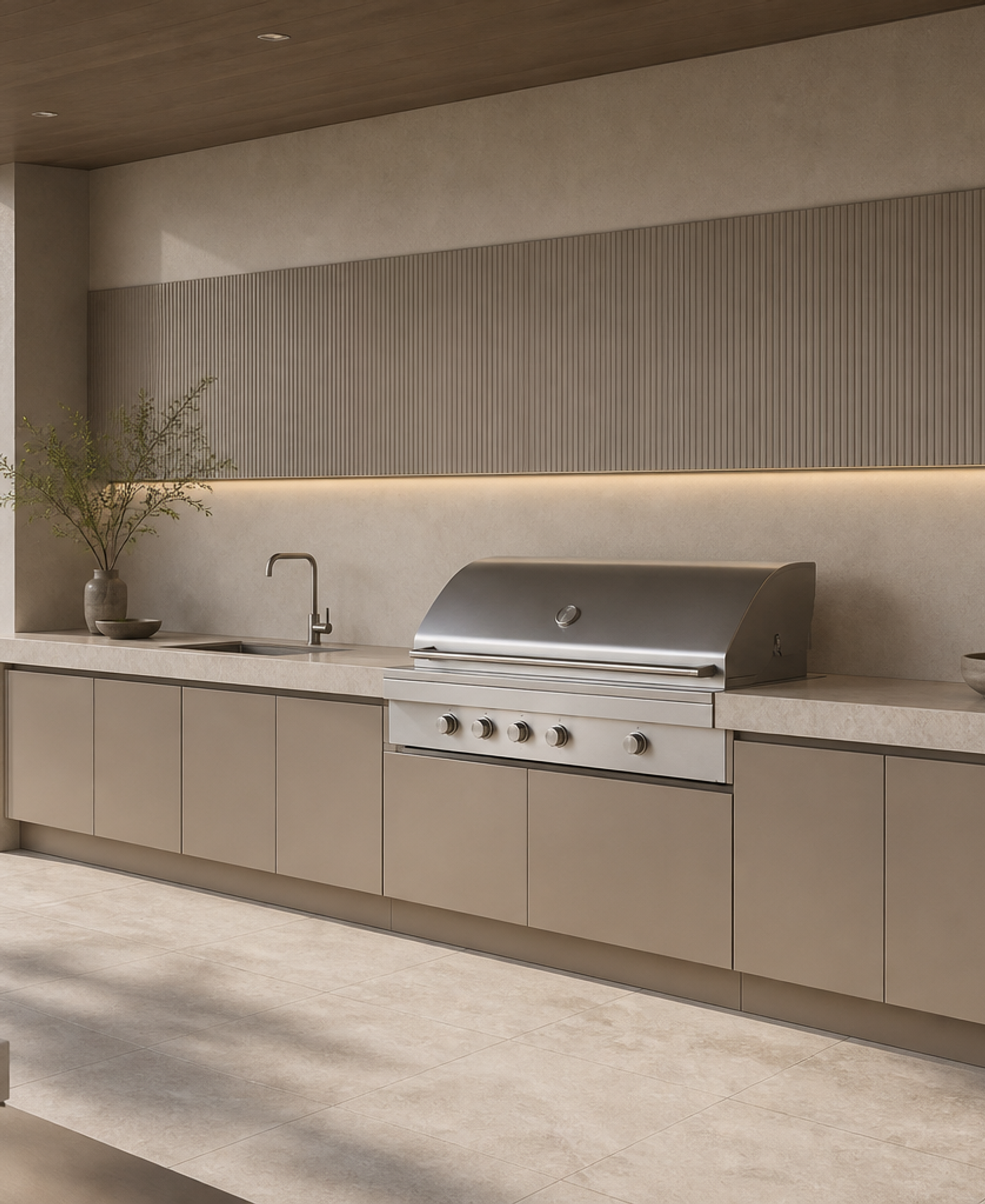 Fadior Vantage Outdoor Kitchen Suite with Courtyard Grill Spine — 304 stainless steel outdoor kitchen system, front view