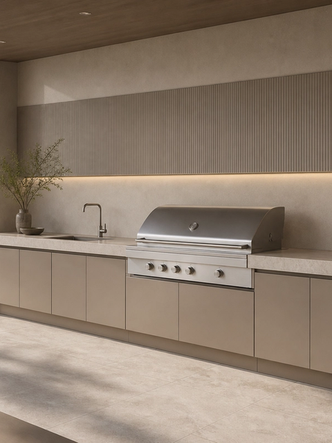Fadior Vantage Outdoor Kitchen Suite with Courtyard Grill Spine — 304 stainless steel outdoor kitchen system, front view