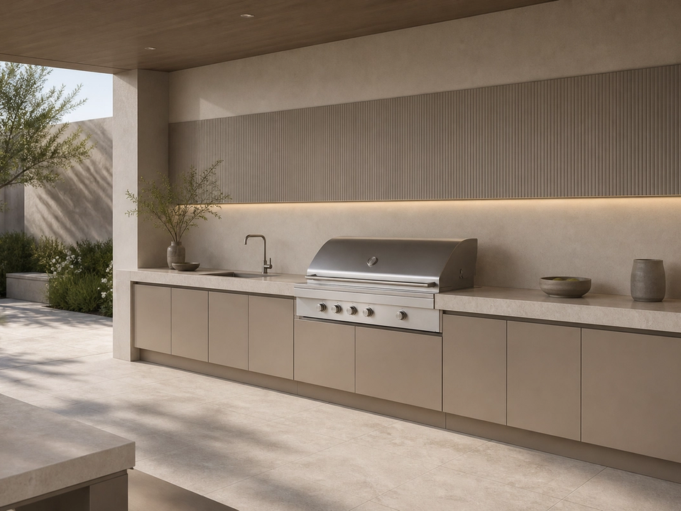 Fadior Vantage Outdoor Kitchen Suite with Courtyard Grill Spine — 304 stainless steel outdoor kitchen system, front view