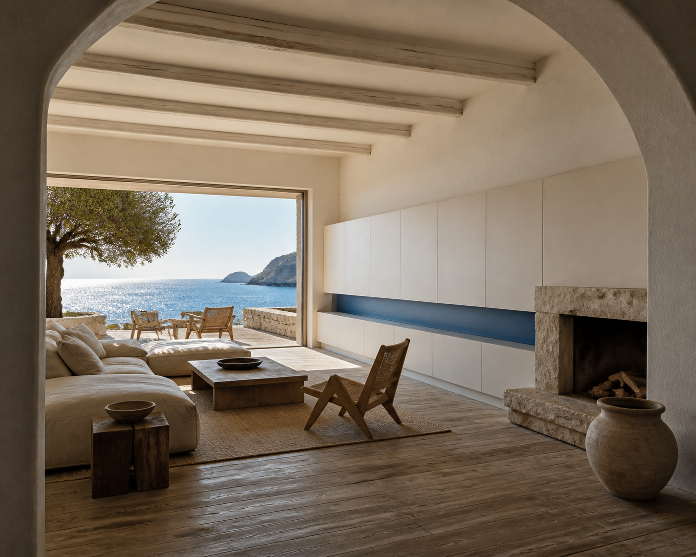 Fadior Zenith Living Room Suite with Cobalt Horizon Media Spine — lifestyle setting with natural light and residential