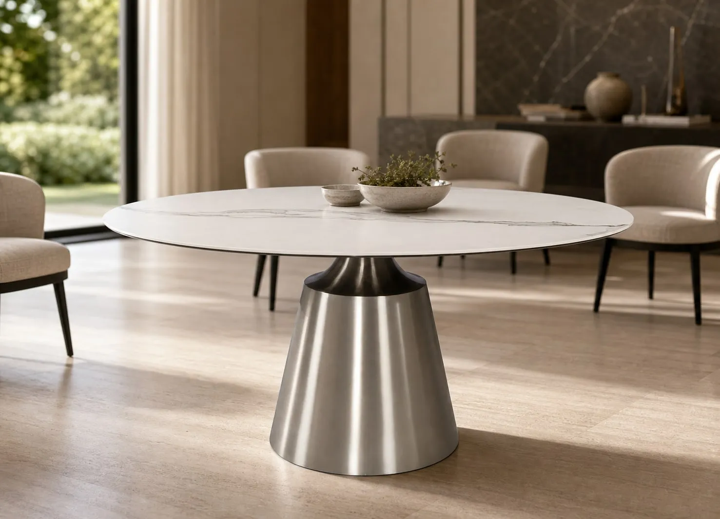 Cone-Pedestal Marble Dining Table Ø1500×750 mm