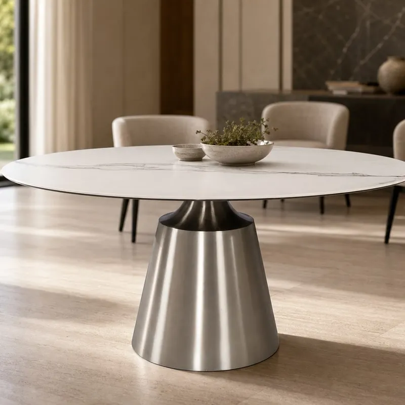 Cone-Pedestal Marble Dining Table Ø1350×750 mm