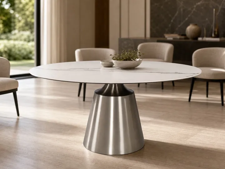 Mesa de comedor de mármol con pedestal de cono Ø1350×750 mm