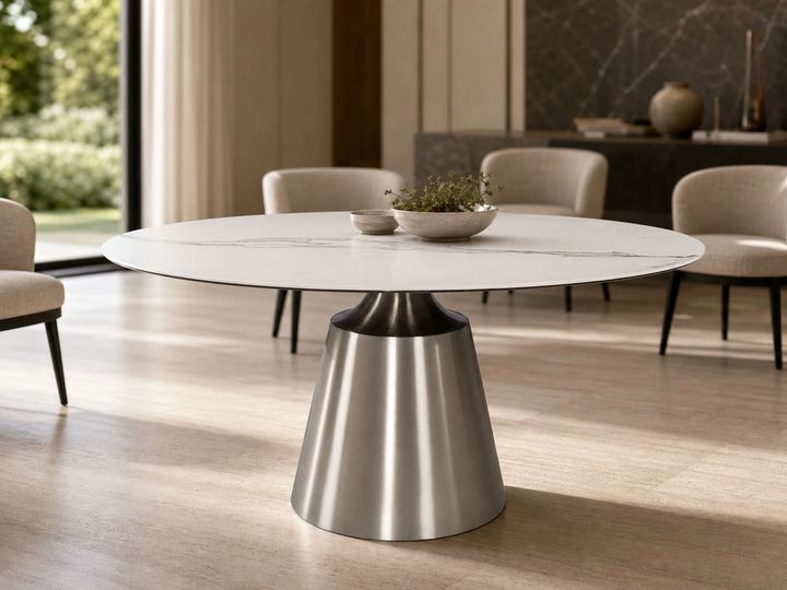 Marble Dining Table φ1350 × 750H styled in a FADIOR HOME interior setting