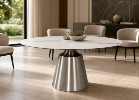 Cone-Pedestal Marble Dining Table Ø1350×750 mm