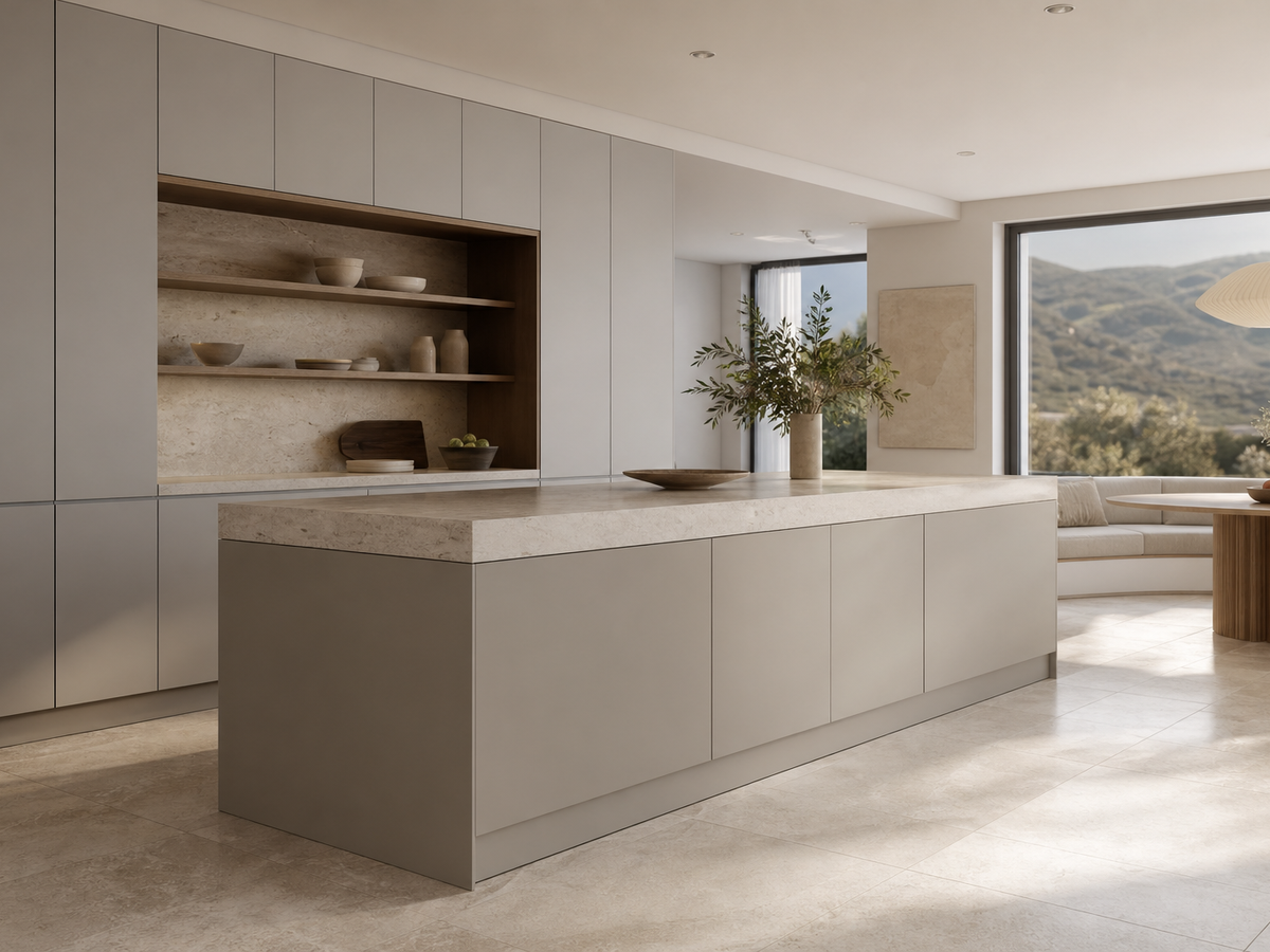 Fadior Pavilion Kitchen Suite with Panel-Less Service Threshold — 304 stainless steel kitchen system, front view