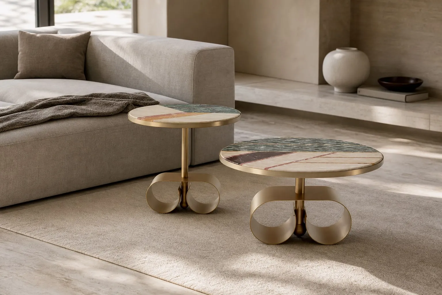 Mosaic Marble Side Table Ø500×350 mm