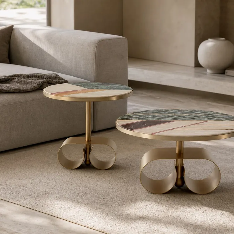 Mosaic Marble Side Table Ø500×350 mm