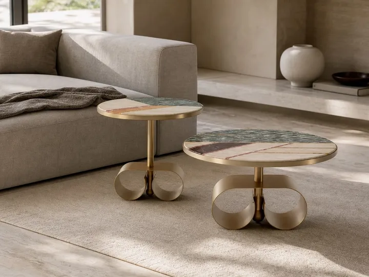 Mesa Auxiliar de Mosaico de Mármol Ø500×350 mm
