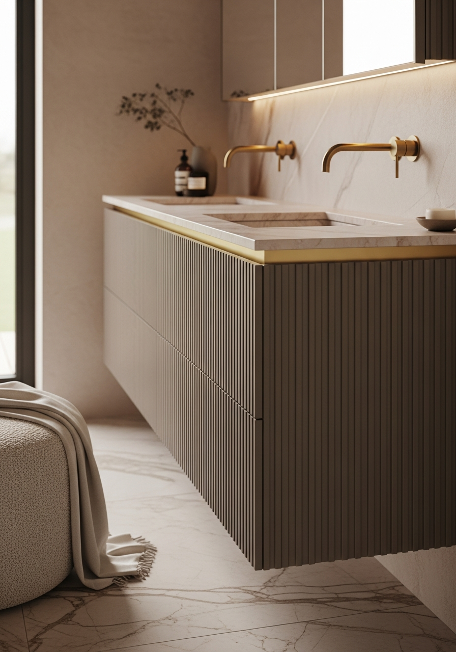 Fadior Solstice Bath and Vanity Suite — close-up of stainless steel finish and hardware detail