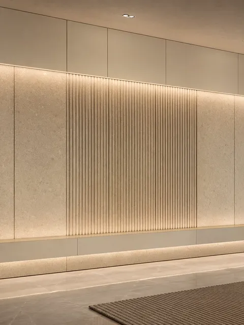 Suite de Panel de Pared Terrazzo con Plano de Ritmo Mineral Acanalado