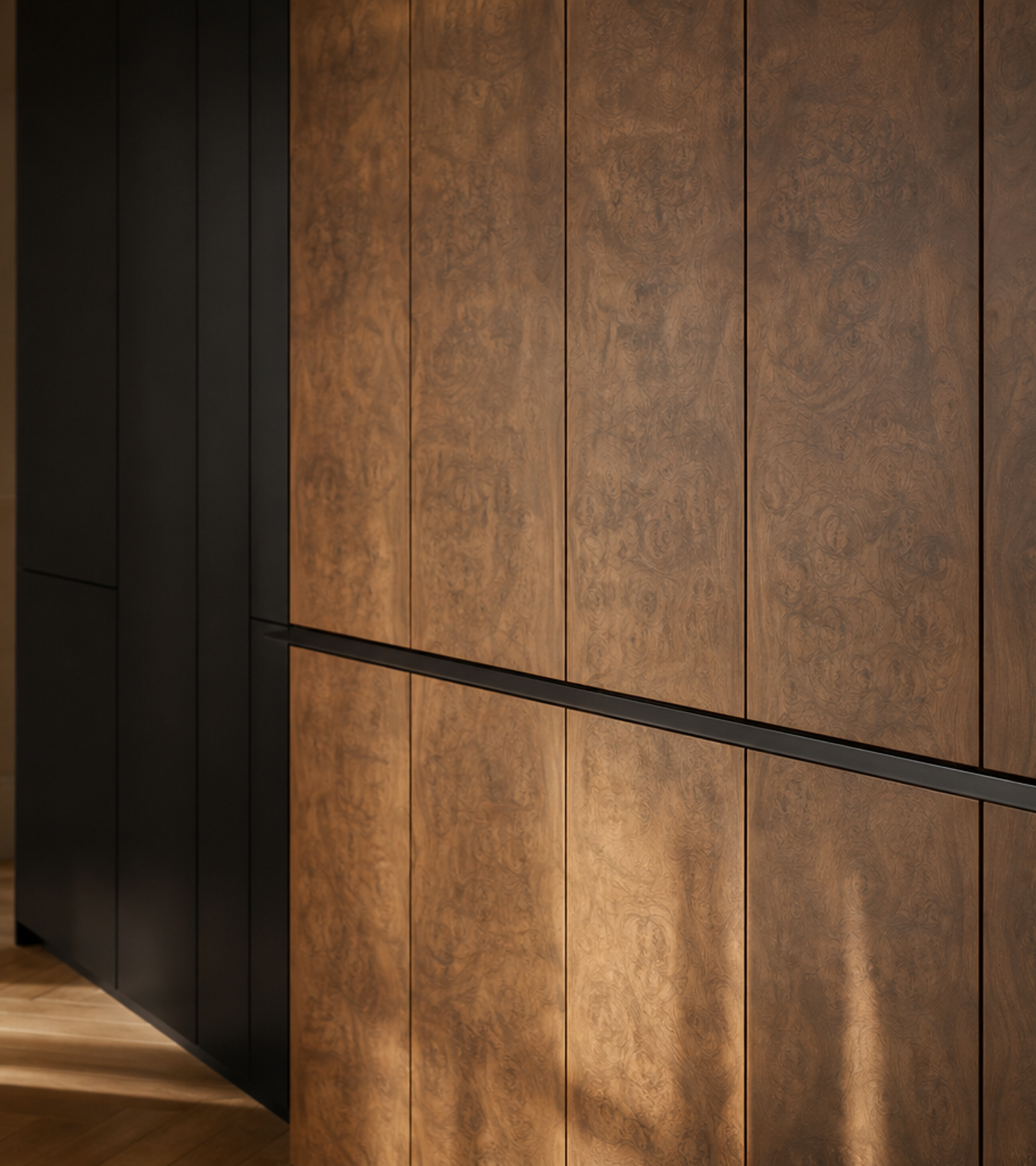 Fadior Atelier Floating Profile Pantry Wall — close-up of stainless steel finish and hardware detail