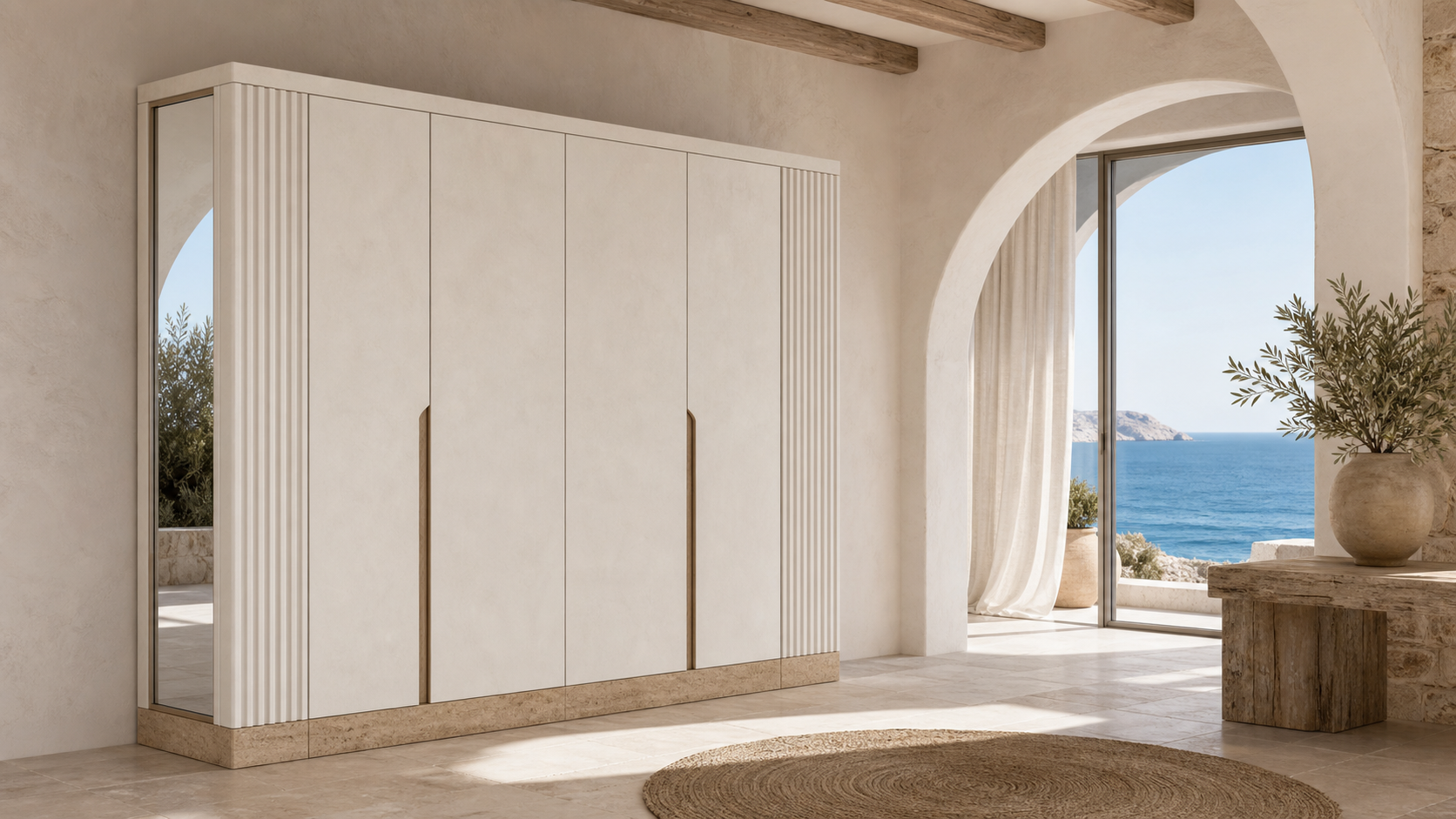 Fadior Resonance Wardrobe Suite with Fluted Mirror Return Wall — lifestyle setting with natural light and residential styling
