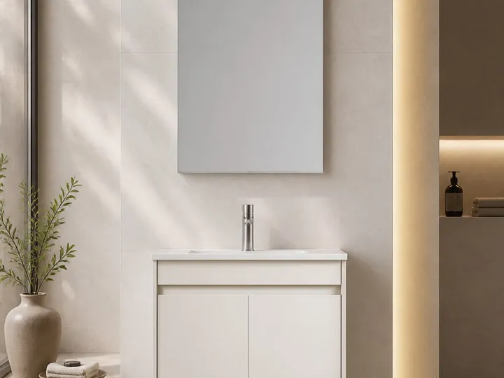 Mueble de baño con lavabo y armario de espejo con iluminación superior 600×485×500 mm