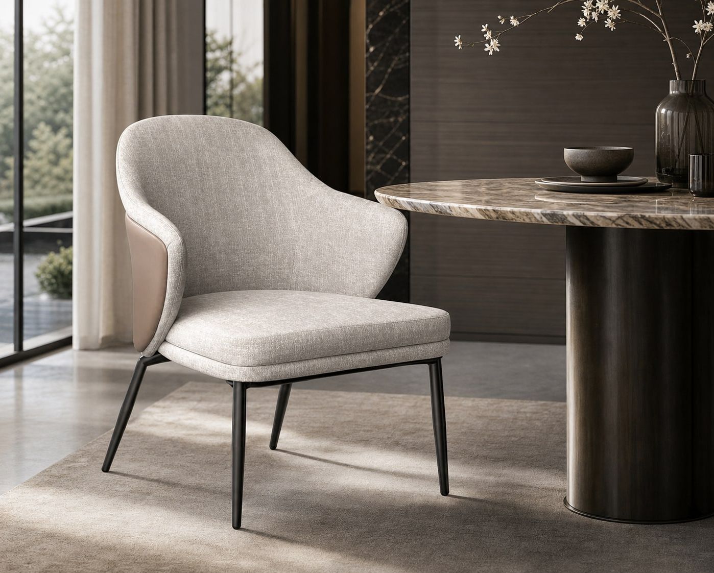 Leather-Accent Dining Chair styled in a FADIOR HOME interior setting