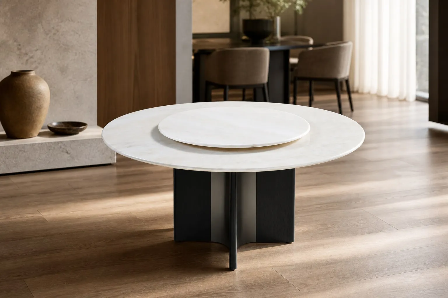 Two-Tone-Pedestal Marble Table Ø150+Ø90 cm