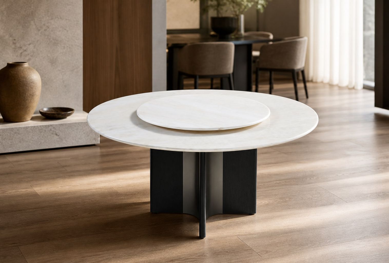 Stone-Top Marble Dining Table φ150+φ90 转盘 styled in a FADIOR HOME interior setting