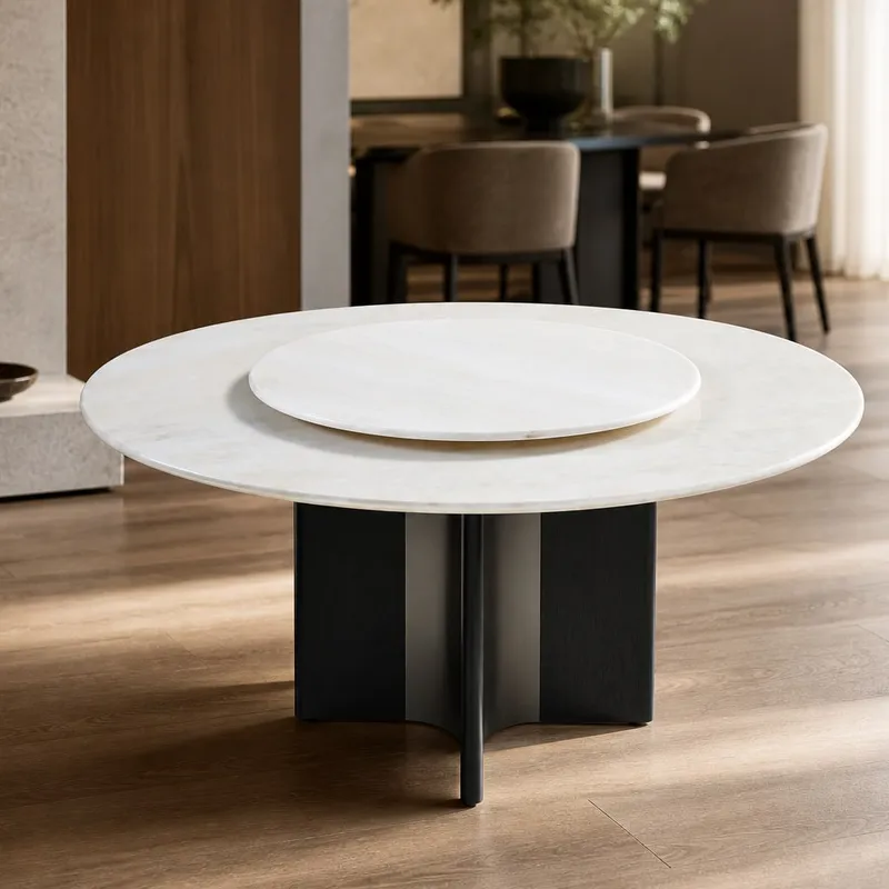 Two-Tone-Pedestal Marble Table Ø135+Ø90 cm