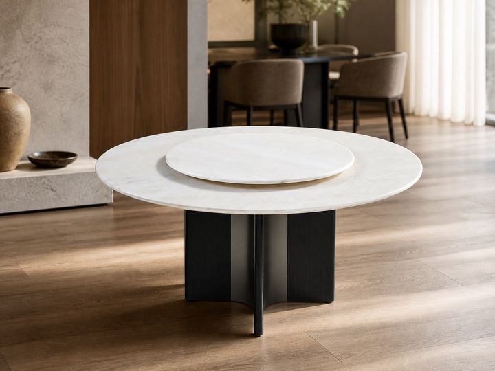 Stone-Top Marble Dining Table φ135+φ90 styled in a FADIOR HOME interior setting