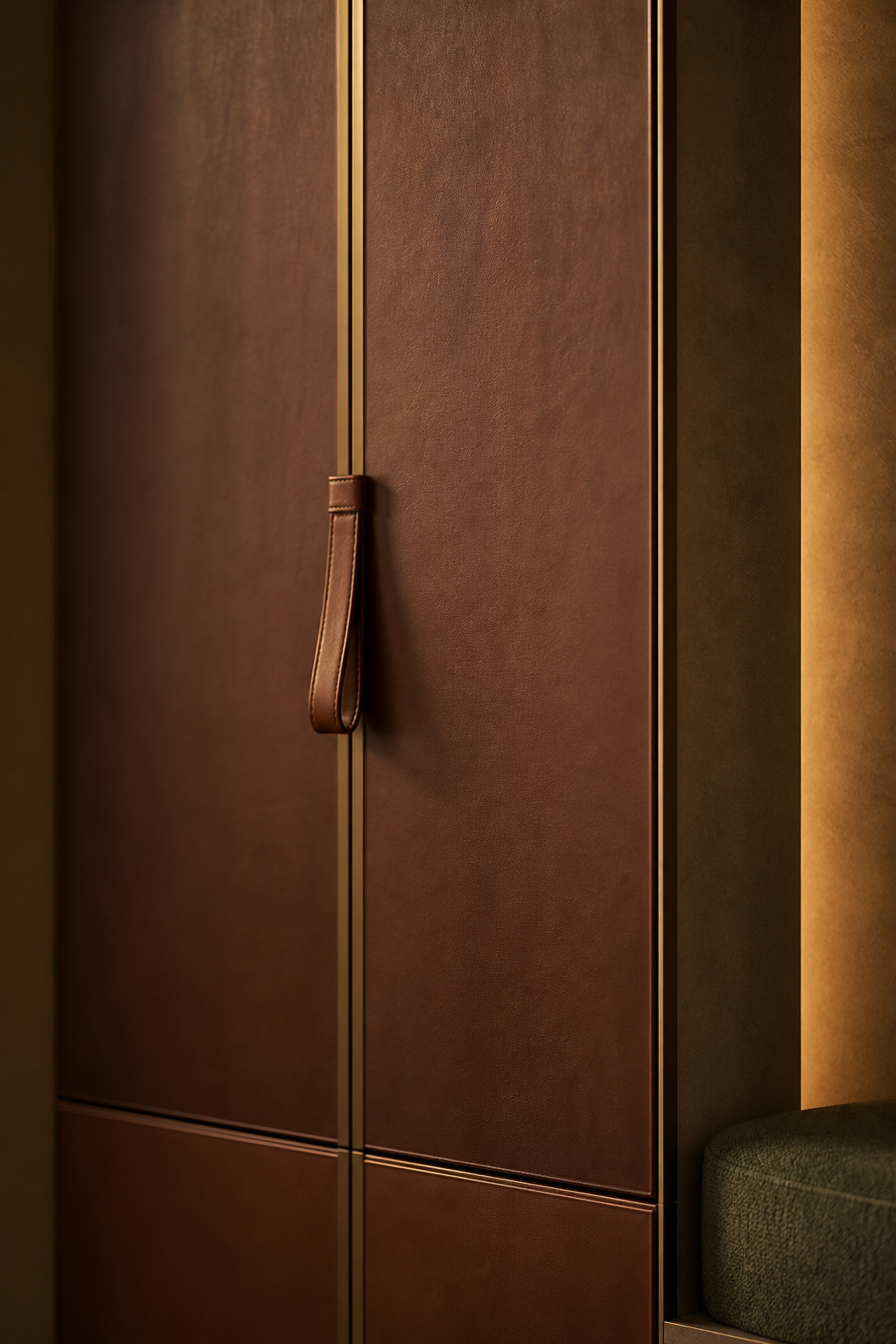 Fadior Onyx Crescent Cashmere Wardrobe — close-up of stainless steel finish and hardware detail