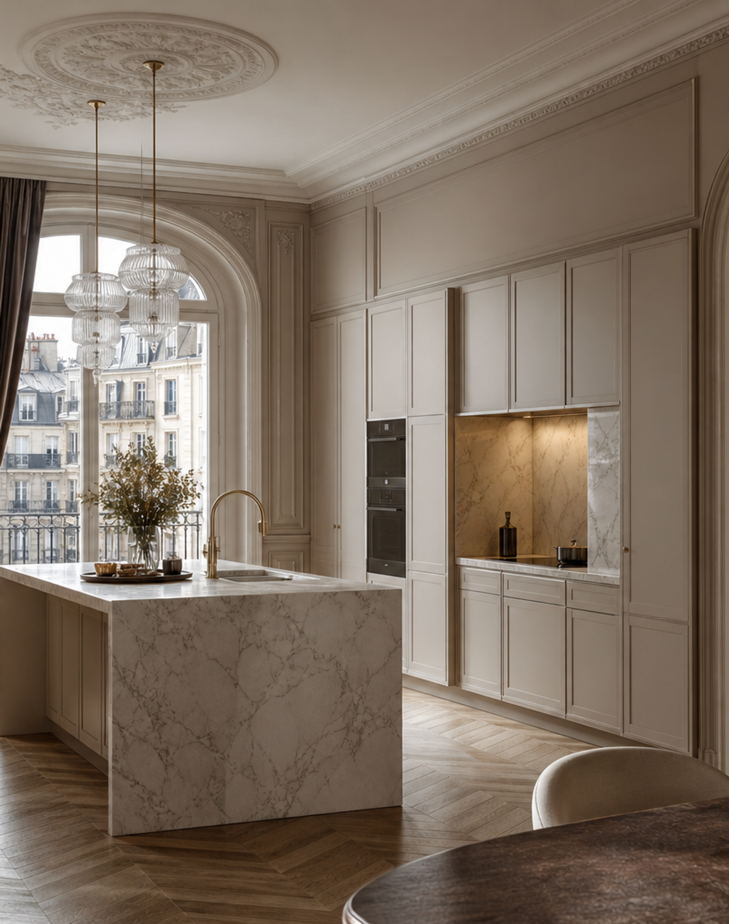 Fadior Continuum Kitchen Suite with Boiserie Appliance Hearth — interior room context showing cabinet integration