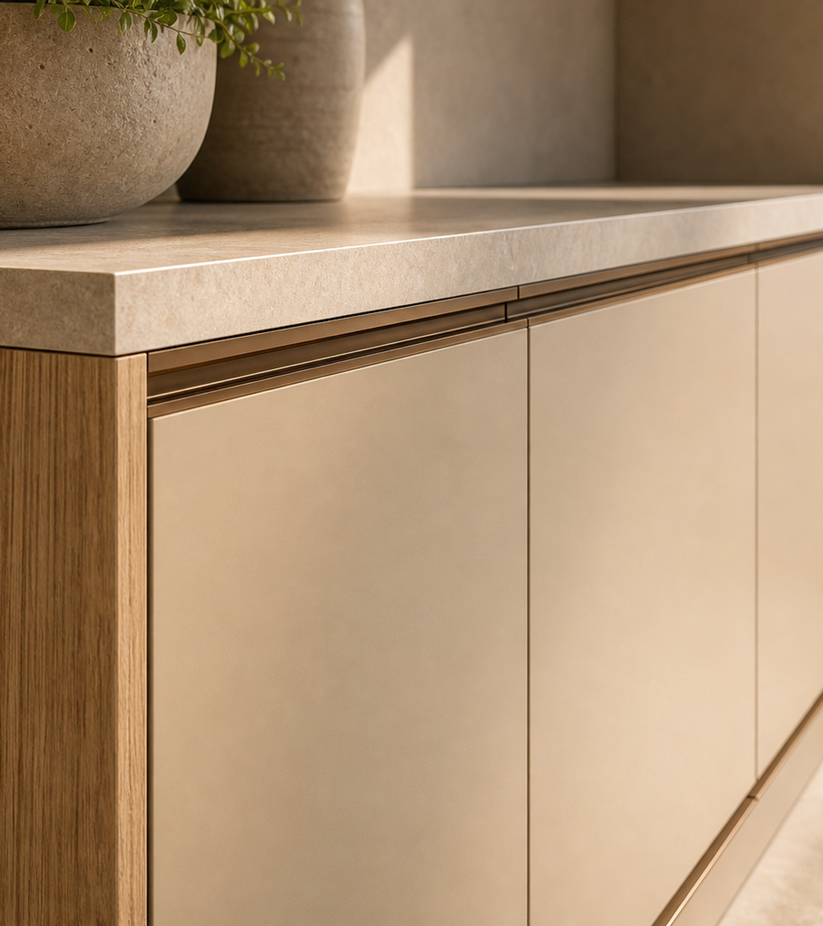 Fadior Soleil Balcony Suite with Weatherline Utility Wall — close-up of stainless steel finish and hardware detail