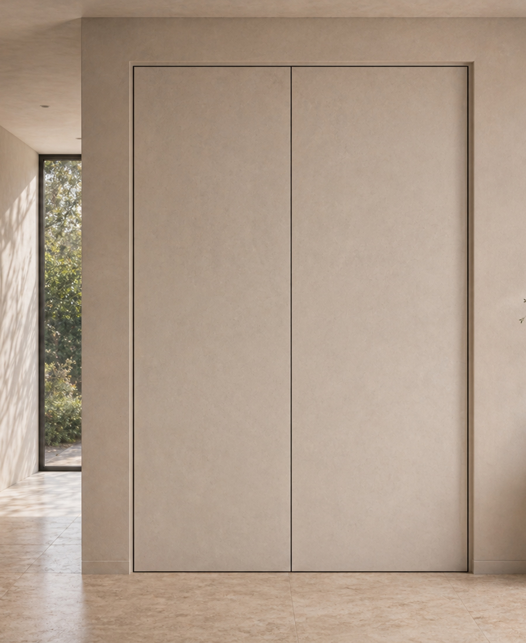 Fadior Alabaster Interior Door Suite with Shadow Reveal Pivot Pair — 304 stainless steel interior door system, front view
