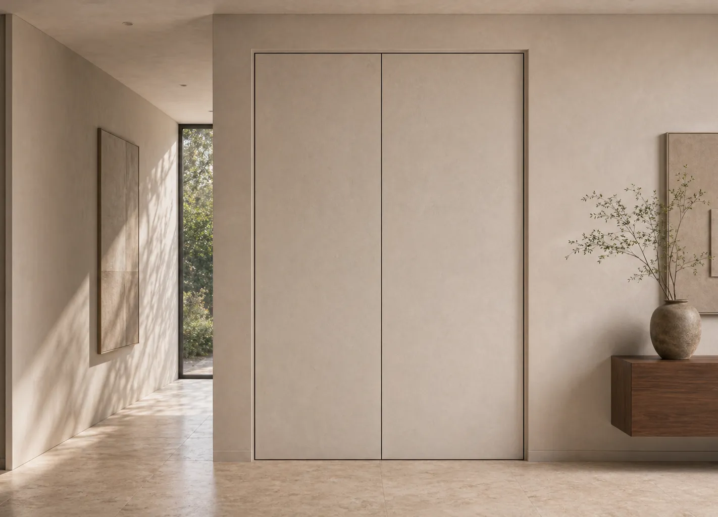 Fadior Alabaster Interior Door Suite with Shadow Reveal Pivot Pair — 304 stainless steel interior door system, front view