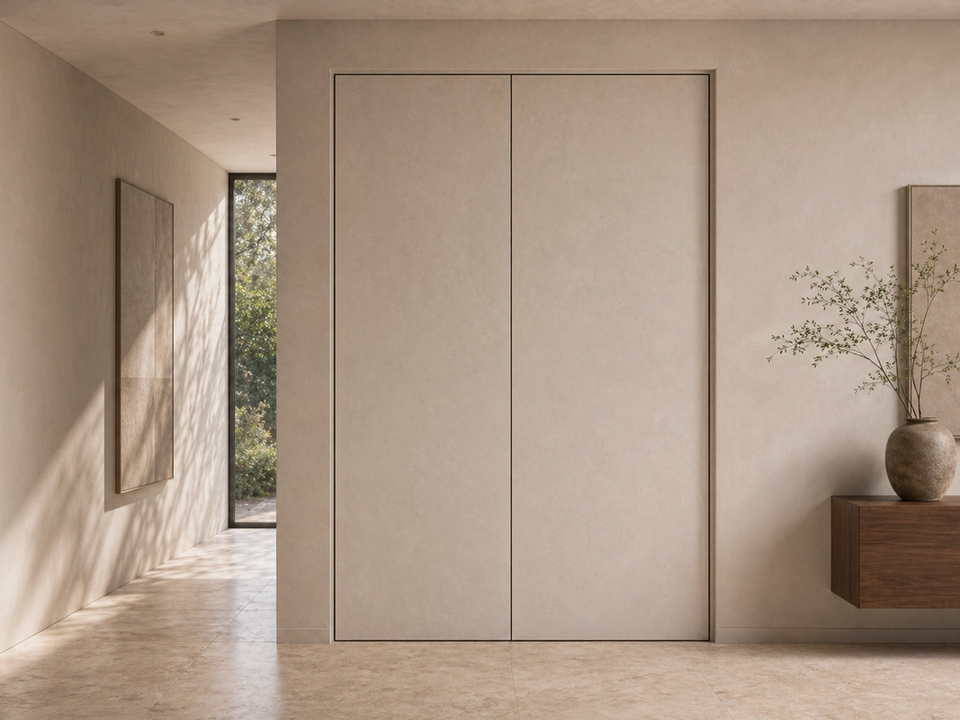 Fadior Alabaster Interior Door Suite with Shadow Reveal Pivot Pair — 304 stainless steel interior door system, front view