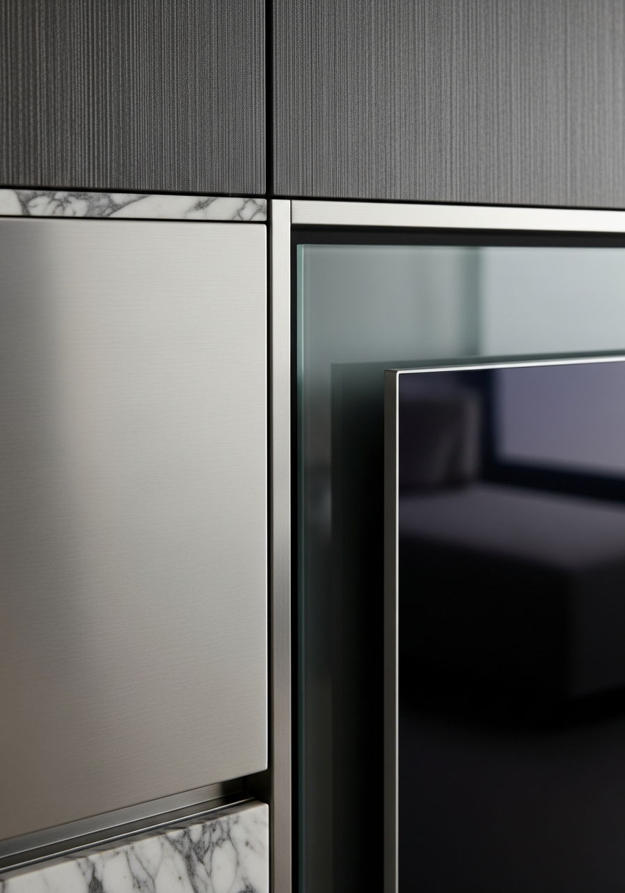 Fadior Essence Living Room Suite — close-up of stainless steel finish and hardware detail