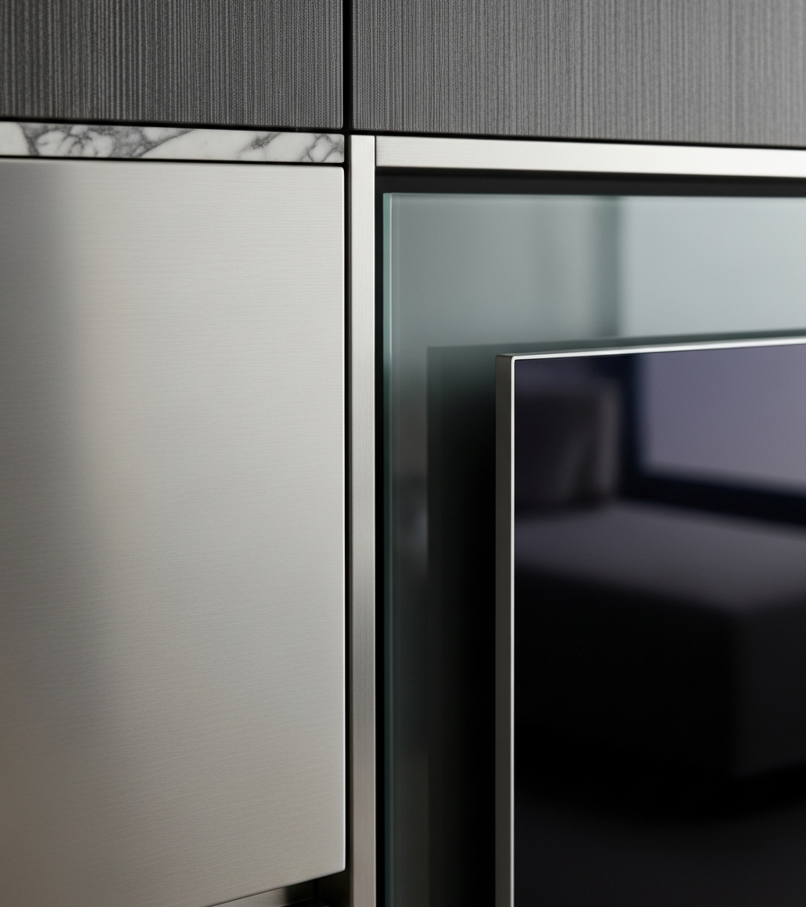 Fadior Essence Living Room Suite — close-up of stainless steel finish and hardware detail