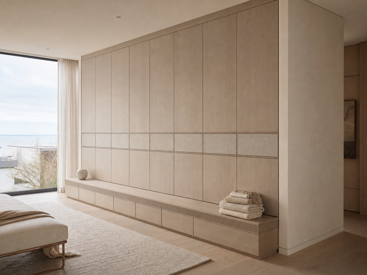 Fadior Radiance Wardrobe Suite with Linen Watch Arcade — interior room context showing cabinet integration