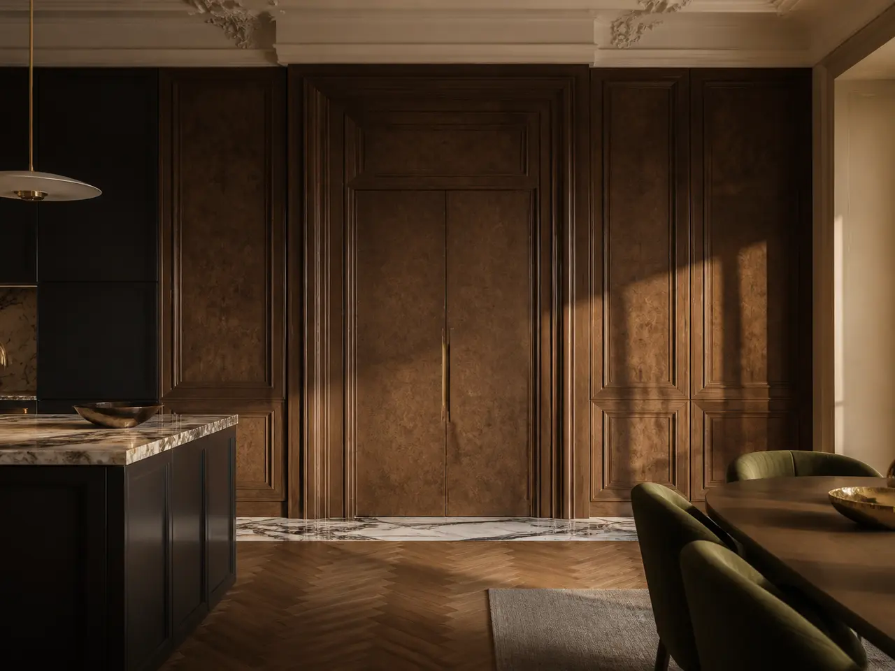 Fadior Silhouette Interior Door with Parchment Axis Pivot — 304 stainless steel interior door system, front view