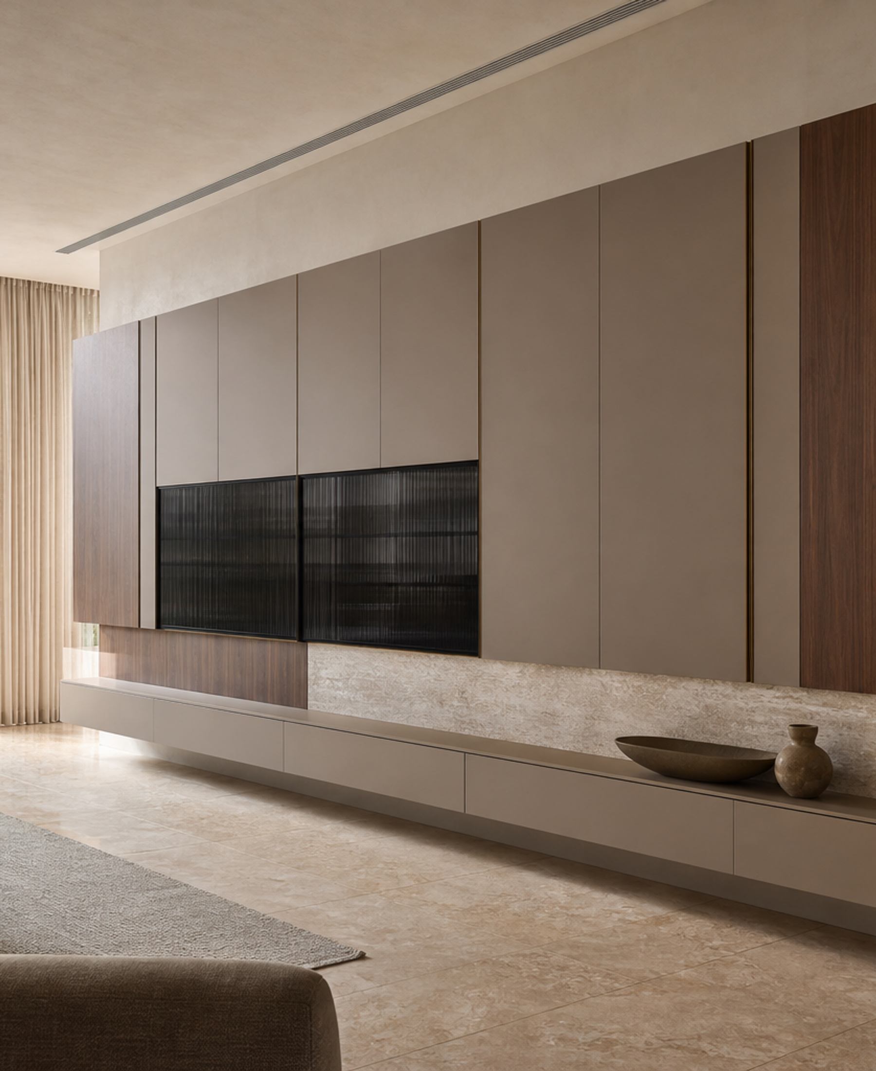 Fadior Zenith Living Room Suite with Floating Media Wall — 304 stainless steel living room system, front view