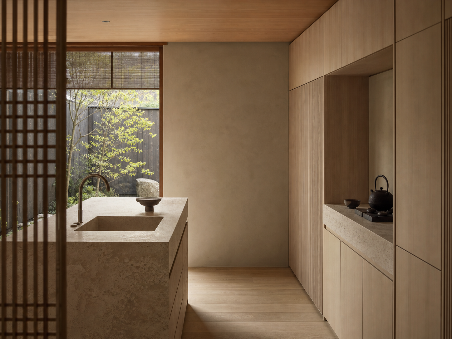 Fadior Riviera Kitchen Suite with Reeded Pantry Lift Bay — interior room context showing cabinet integration