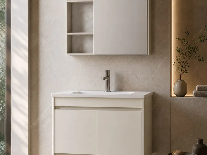 Mueble de baño con lavabo y armario de espejo con iluminación superior 800×485×500 mm