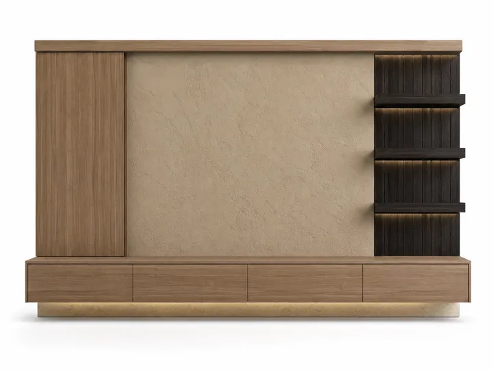 Fadior Silvan Living Room Suite with Floating Timber TV Bench — 304 stainless steel living room system, front view
