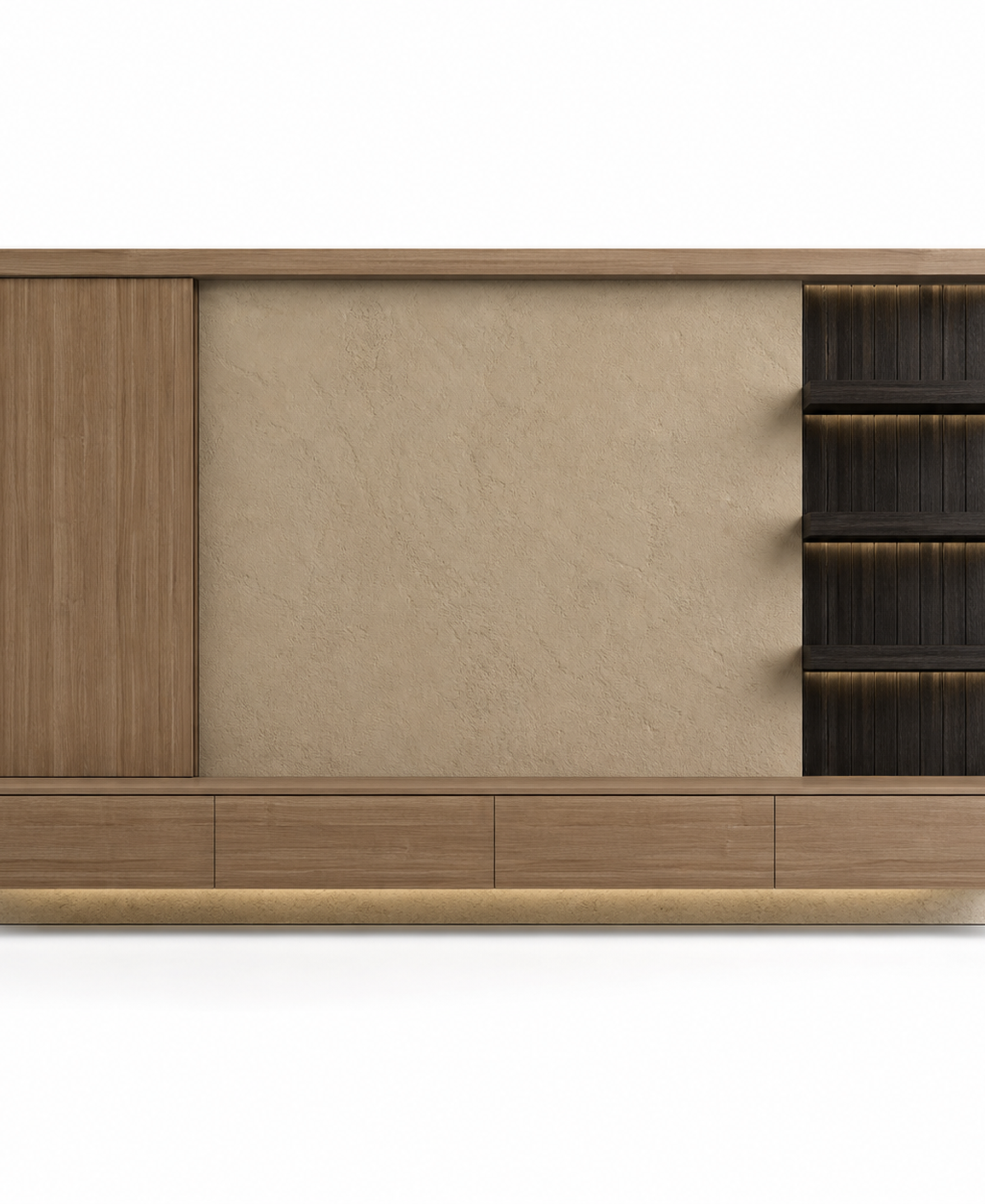 Fadior Silvan Living Room Suite with Floating Timber TV Bench — 304 stainless steel living room system, front view