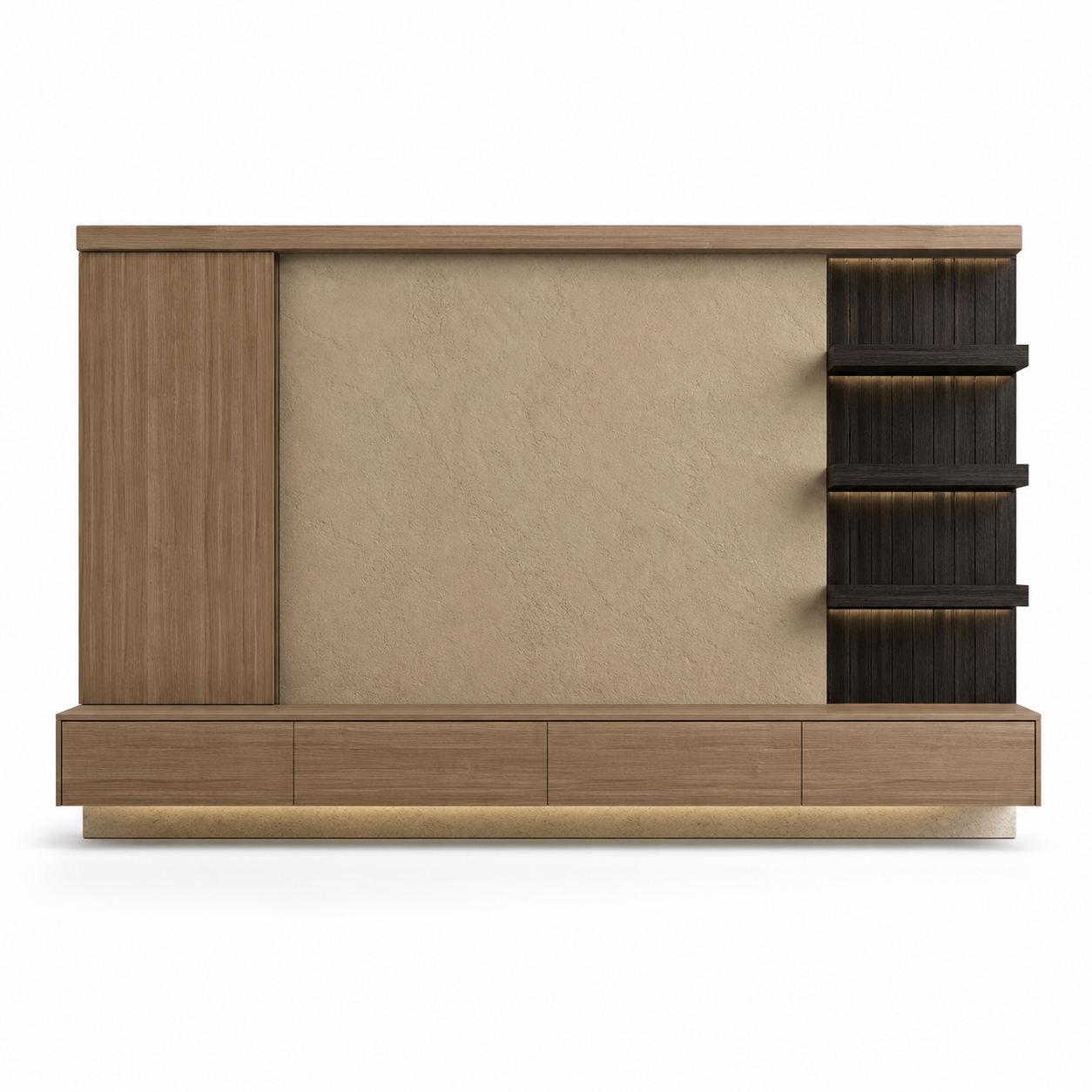 Fadior Silvan Living Room Suite with Floating Timber TV Bench — 304 stainless steel living room system, front view