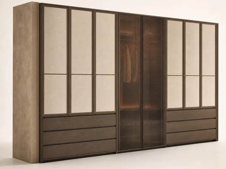 Fadior Voyage Wardrobe Suite with Saddle Glass Tie Portico — 304 stainless steel wardrobe system, front view