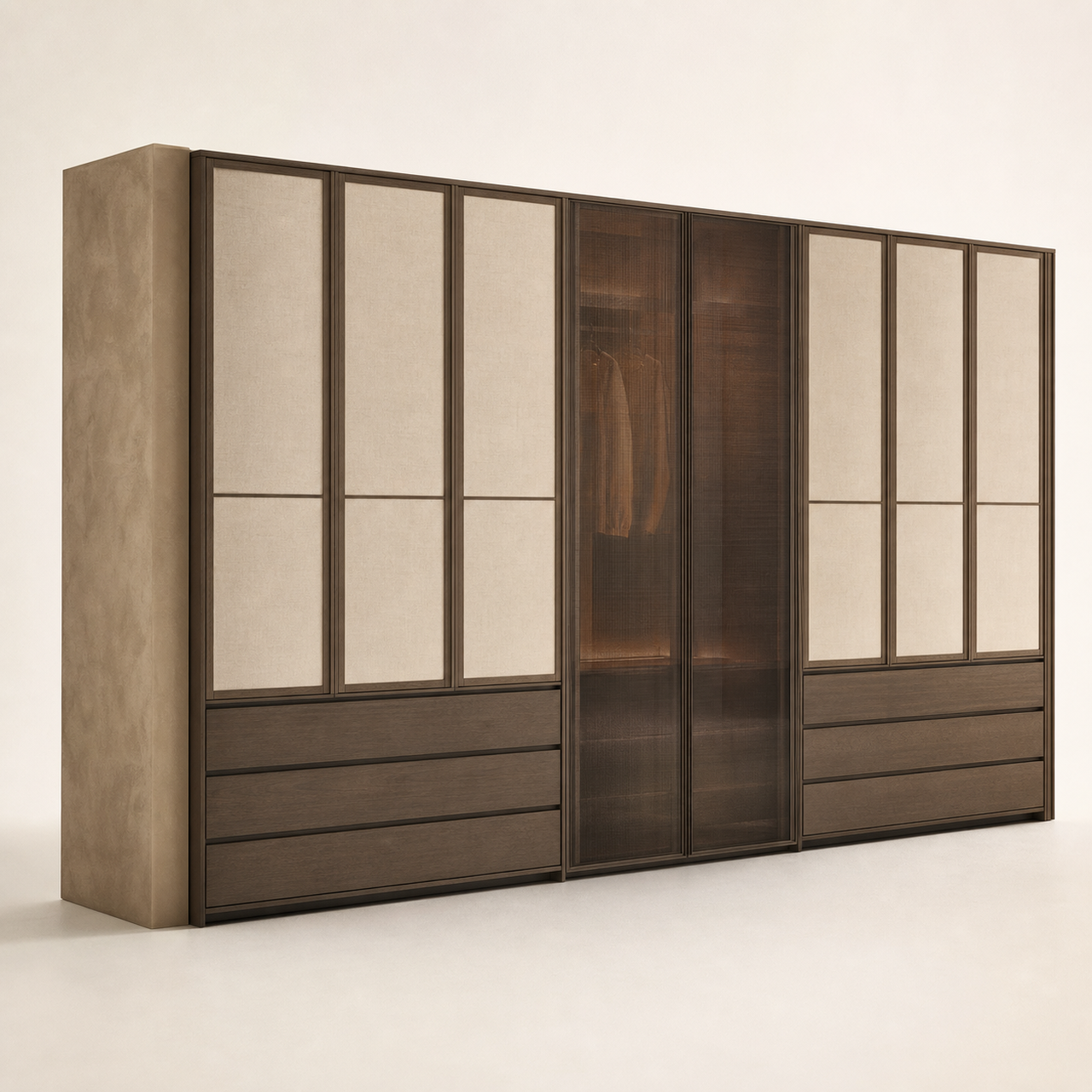 Fadior Voyage Wardrobe Suite with Saddle Glass Tie Portico — 304 stainless steel wardrobe system, front view