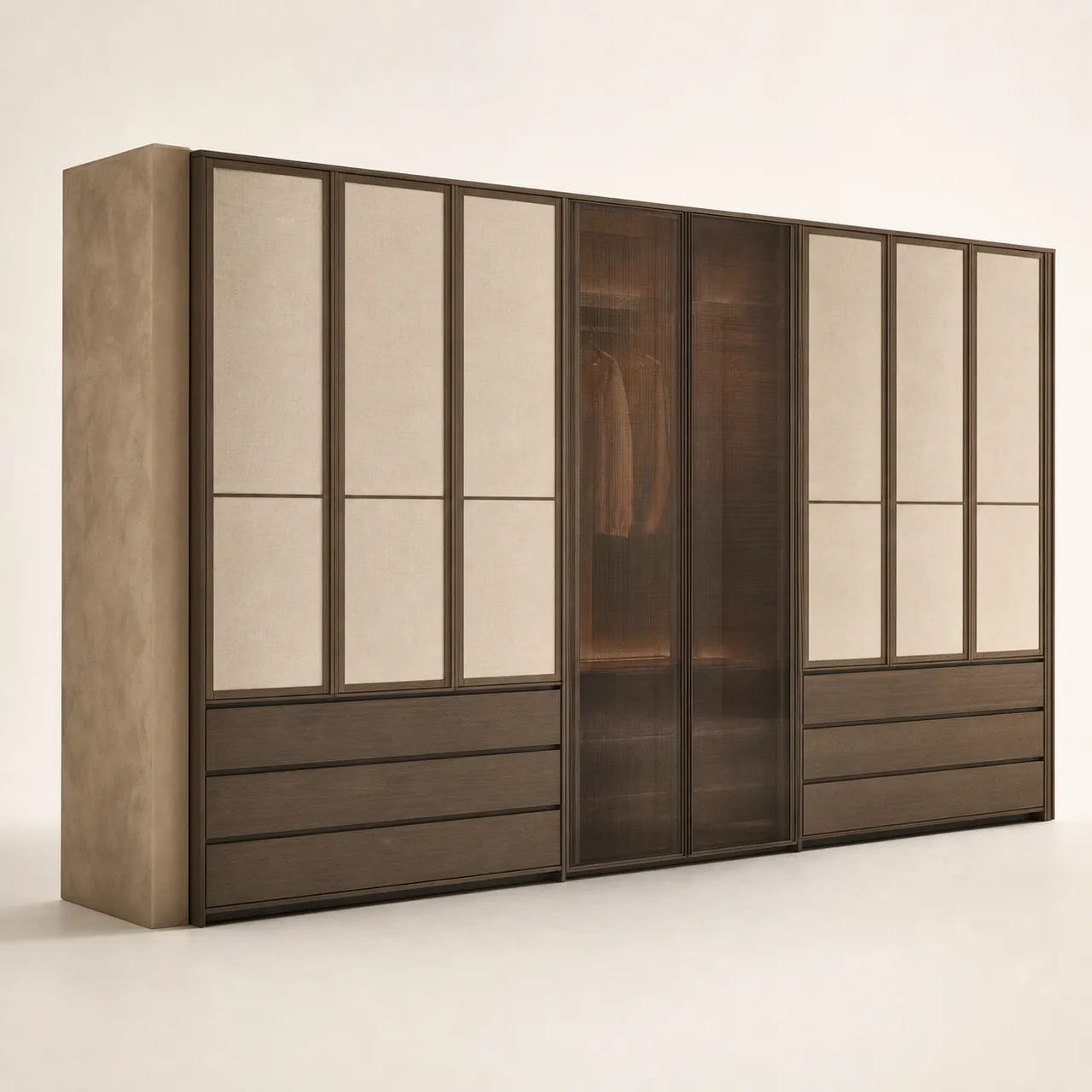 Fadior Voyage Wardrobe Suite with Saddle Glass Tie Portico — 304 stainless steel wardrobe system, front view