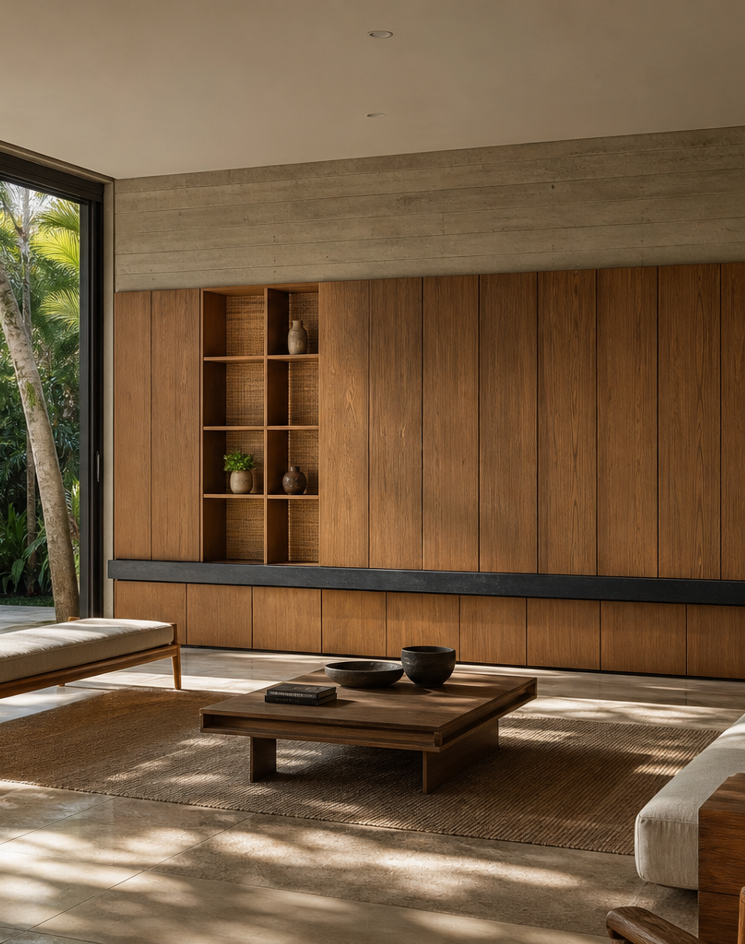 Fadior Zenith Living Room Suite with Slate Ribbon Media Library — interior room context showing cabinet integration