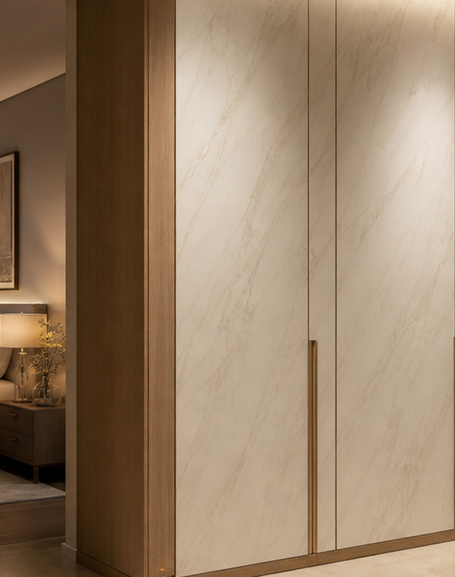 Fadior Resonance Wardrobe Suite with Frameless Gallery Threshold — lifestyle setting with natural light and residential