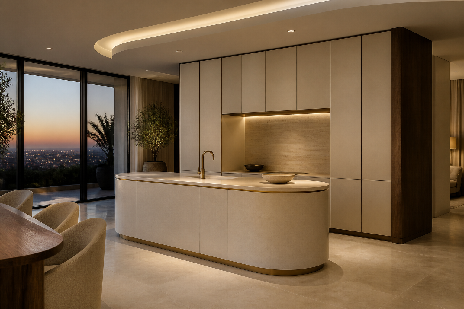 Fadior Solace Kitchen Suite with Tactile Curve Island — interior room context showing cabinet integration